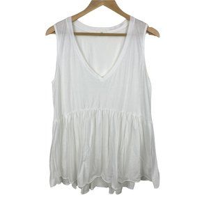 T.La Women's Tank Top Size L Flared V-Neck Flowy Casual Summer White Summer